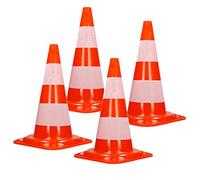 ECD Germany 4X Cônes Signalisation Pylône, 47cm, PVC Solide, Orange/Blanc, Triangle de Circulation, Marqueur Attention Sécurité, avec 2 Bandes Réfléchissantes, Pylone Cône Avertissement de Parking
