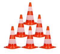 ECD Germany 6X Cônes Signalisation Pylône, 47cm, PVC Solide, Orange/Blanc, Triangle de Circulation, Marqueur Attention Sécurité, avec 2 Bandes Réfléchissantes, Pylone Cône Avertissement de Parking