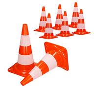 ECD Germany 8X Cônes Signalisation Pylône, 47cm, PVC Solide, Orange/Blanc, Triangle de Circulation, Marqueur Attention Sécurité, avec 2 Bandes Réfléchissantes, Pylone Cône Avertissement de Parking