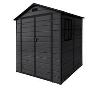 ECD Germany Abri de Jardin avec Plancher en Résine PP 5m³ Gris Foncé, Toit Double Pente, Fenêtre, Porte Double, Ventilation, Cabane de Rangement Extérieur 151x182x220 cm, Résistant Aux Intempéries