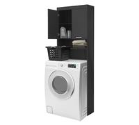ECD Germany Armoire pour Machine à Laver avec 2 Portes et 2 Compartiments Ouverts, 187,5 x 63 cm, en Panneau de Particules, Gris Foncé, Meuble Haute de Salle de Bain, Étagère Sèche-Linge Lave-Linge