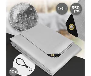 ECD Germany Bâche de couverture Bâche en tissu avec oeillets + 10 crochets, 4x6m 24m² 650g/m², en PVC, imperméable Résistant à la déchirure