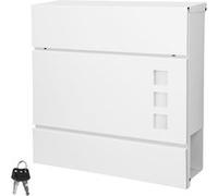 ECD Germany Boîte aux Lettres Murale - 37 x 10,5 x 36,5 cm - avec Compartiment à Journaux et 3 Fenêtres Décoratives - en Acier - Blanc - Y Compris Le Matériel de Montage et 2 Clés - Design Moderne
