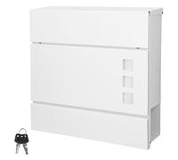 ECD Germany Boîte aux Lettres Murale - 37 x 10,5 x 36,5 cm - avec Compartiment à Journaux et 3 Fenêtres Décoratives - en Acier - Blanc - Y Compris Le Matériel de Montage et 2 Clés - Design Moderne