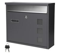 ECD Germany Boîte aux Lettres Murale Moderne 36x31,5x11,5 cm Compartiment à Journaux, 2 Clés, Plaque Signalétique, Fenêtre de Visualisation en Acier Inoxydable Anthracite, Matériel de Montage Inclus