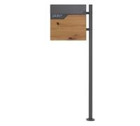 ECD-Germany Boîte aux Lettres sur Pied, 37x37x11 cm, Anthracite/Optique Bois, Acier, Boîte Postale avec Compartiment à