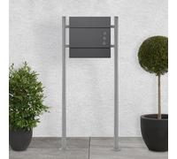 ECD Germany Boîte aux Lettres sur Pied, Anthracite, 37x11x36,5 cm, en Acier Inoxydable, Moderne, Mailbox avec Compartiment à Journaux, 2 Clés, Support Argent Haut 120 cm, Materiel de Montage Inclus