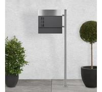 ECD Germany Boîte aux Lettres sur Pied avec Compartiment à Journaux, Boîte Design Anthracite/Argent avec Poteau Argenté, Pied Indépendant, en Acier Inoxydable, Matériel de Montage et Clés Inclus