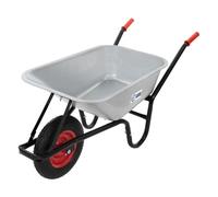 Brouette de chantier 100L bac en acier galvanisé argent transport chariot 250kg