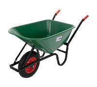 ECD Germany Brouette de Chantier 100L, Benne PP Vert, Capacité de Charge 150kg, Pneus Gonflables avec Jante en Métal, Brouette de Construction, Poignées Robustes, Chariot de Transport pour Le Jardin
