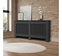 ECD Germany Cache-Radiateur en Style Campagnard 152x19x82 cm en MDF Anthracite Couverture Décorative Robuste Murale Meuble de Rangement Design Traditionnel Habillage de Radiateur pour Salon Chambre