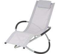 ECD Germany Chaise longue à bascule pliable Gris clair, avec appui-tête, cadre en acier, résistant aux intempéries, respirant, fauteuil relax ergonomique