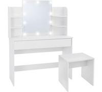 Coiffeuse blanche avec tabouret miroir éclairage LED tiroir et compartiments de rangement 108x40x140 cm table de toilette meuble de maquillage