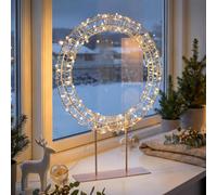 ECD Germany Couronne de Noël LED sur Pied, Ø 53 cm, Décoration Lumineuse | Anneau de Noël Décoratif avec Socle, 300 LED Lumière Blanc Chaud, Intérieur/Extérieur, Cercle Lumineux à Poser, Minuterie