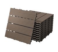 ECD Germany Dalles Terrasse Clipsables WPC 30x30 cm/11 pièces=1m² Marron Foncé Strié Aspect Bois Carreaux avec Système à Clic et Drainage Revêtement de Sol Carrelage Lames Patio Jardin Extérieur