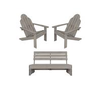 ECD Germany Ensemble Mobilier de Jardin 3 Pièces en Bois Massif Gris avec Banc 3 Places