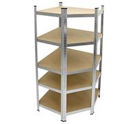 ECD Germany Etagère d'Angle Robuste - 180x70x40 cm - Chargeable jusqu'à 750kg - Cadre en Métal Galvanisé - 5 Panneaux MDF - Etagère de Stockage Rayonnage pour Magasin Atelier - Montage sans Vissage