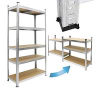 ECD Germany Étagère de Rangement 200x100x50 cm, Charge Lourde jusqu'à 750 kg, Métal Galvanisé, 5 Panneaux MDF, Stockage Rayonnage Robuste Enfichable, Établi Garage, Organisation Atelier Cave