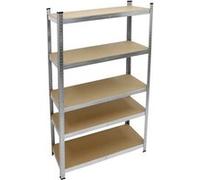 ECD Germany Étagère de Rangement 200x100x50 cm, Charge Lourde jusqu'à 750 kg, Métal Galvanisé, 5 Panneaux MDF, Stockage Rayonnage Robuste Enfichable, Établi Garage, Organisation Atelier Cave
