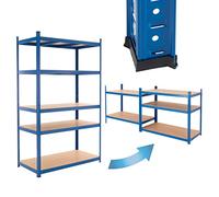 ECD Germany Étagère de Rangement - 200x100x60 cm - Capacité max. 875 kg - 5 Plateaux MDF - Rayonnage Métallique Bleu - Hauteur Réglable - Unité de Stockage Charge Lourde Râtelier Garage Cuisine Cave