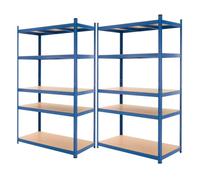 ECD Germany Lot 2x Étagère de Rangement 200x100x60 cm, Capacité max. 875 kg, 5 Plateaux MDF, Rayonnage Métallique Bleu, Hauteur Réglable, Unité de Stockage Charge Lourde Râtelier Garage Cuisine Cave