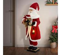 ECD Germany Figurine de Père Noël 120 cm à Lumière LED, Mouvement, Son et Musique, Décoration Animée avec Lanterne, Ours en Peluche, Capteur de Déplacement Inclus, Ornament Festive pour l'Intérieur