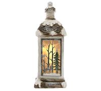 ECD Germany Lanterne de Noël LED 60 cm, Blanc-Beige, Design Sapin Vert Enneigé, Lumière Blanc Chaud, Alimenté par Batterie, Décoration Intérieure