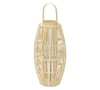 ECD Germany Lanterne en Bambou H 75 cm, Photophore Naturel avec Poignée et Insert en Verre, Style bohème pour Jardin ou Salon, Porte-Bougie Tressé Décoratif Extérieur Intérieur, Ambiance Chaleureuse
