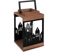 ECD Germany Lanterne en Bois Naturel 22 cm, Métal/Verre, Lanterne de Jardin Décorative Natur, Noir G