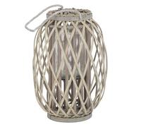 ECD Germany Lanterne en Rotin 40xØ26 cm avec Poignée, en Bois Naturel Gris/Marron et Verre, Aspect Vannerie, Lanterne Insert Porte-Bougie, Décoration Rétro, Vannerie Panier Chandelier Jardin Tressée