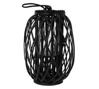 ECD Germany Lanterne Rotin 40 x Ø 26 cm Poignée Bois Naturel Noir Aspect Vannerie Osier Lanterne Insert Porte-Bougie en Verre Décoration Rétro en Vannerie Panier Chandelier Jardin Tressée Extérieur