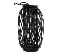 ECD Germany Lanterne Rotin 50 x Ø 28 cm Poignée Bois Naturel Noir Aspect Vannerie Osier Lanterne Insert Porte-Bougie en Verre Décoration Rétro en Vannerie Panier Chandelier Jardin Tressée Extérieur