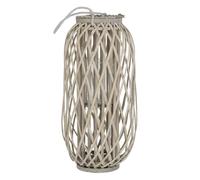 ECD Germany Lanterne Rotin 60 x Ø30 cm Poignée Bois Naturel Gris/Marron Aspect Vannerie Lanterne Insert Porte-Bougie en Verre
