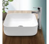 ECD Germany Lavabo carré en céramique 390x390 mm - Blanc