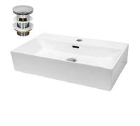 ECD Germany Lavabo de Salle de Bain 515x360x130 mm en Céramique Blanc Angulaire avec Garniture de Vidage Chrome, pour Vasque avec Trop-Plein, Évier Lave-Mains à Poser sur Meuble, Design Moderne