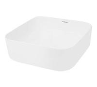 ECD Germany Lavabo en Céramique Blanc 390x390x140 mm avec Garniture de Vidage 1 1/4" Universelle sans Trop-Plein, Design Carré, Vasque à Poser Moderne, Évier Lave-Mains pour Salle de Bain et Toilette 
