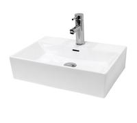 ECD Germany Lavabo en Céramique Blanc 415x360x130 mm avec Garniture de Vidage 1 1/4"" Universelle et Trop-Plein, Design Rectangle,