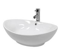 ECD Germany Lavabo en Céramique Blanc 590x390x200 mm avec Garniture de Vidage 1 1/4" Universelle et Trop-Plein, Design Ovale, Vasque à Poser Moderne, Évier Lave-Mains pour Salle de Bain et Toilettes B
