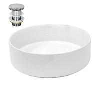 ECD Germany Lavabo Salle de Bain - Ø 355 x 120 mm - en Céramique - Ronde - Blanc - Lave-Mains Évier - Lavabo Vasque à Poser sur Meuble - Design Moderne - avec Kit de Vidange sans Trop-Plein