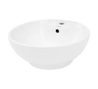 ECD Germany Lavabo Salle de Bain - Ø 455 x 185 mm - en Céramique - Ronde - Blanc - Lave-Mains Évier - Lavabo Vasque à Poser sur Meuble - Design Moderne