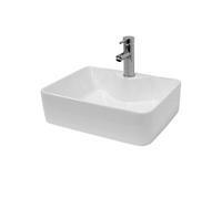 ECD Germany Lavabo 480 x 380 mm – céramique carré à poser, kit vidange sans trop-plein, blanc