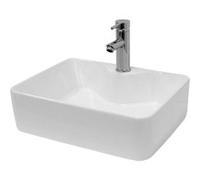 ECD Germany Lavabo 480 x 380 mm – céramique carré à poser, kit vidange sans trop-plein, blanc