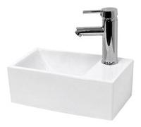 ECD Germany Lavabo Vasque en Céramique Blanc 350x205x125 mm Rectangulaire, Bonde Incluse en Céramique/Acier, Trou pour Robinet à Droite, Mini Lave-Mains Angulaire à Poser de Salle de Bain Toilette Bla