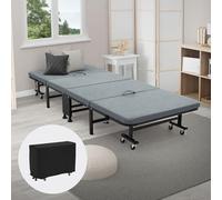 ECD Germany Lit d'Appoint 80x190 cm Pliable avec Matelas, Sur 8 Roues, Cadre en Acier Métallique Portable pour Enfants & Adultes, Stable jusqu'à 200 kg