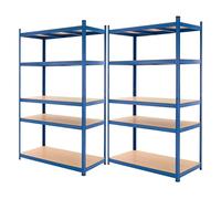 ECD Germany Lot 2x Étagère de Rangement - 200x100x50 cm - Capacité max. 875 kg 5 Tablettes MDF Rayonnage Métallique Bleu Hauteur Réglable Unité de Stockage Charge Lourde Râtelier Garage Cuisine Cave