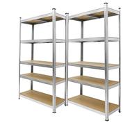 ECD Germany Lot 2x Étagère de Rangement - 200x100x50 cm - Charge lourde jusqu'à 750 kg en Métal Galvanisé 5 Panneaux MDF Étagère de Stockage Rayonnage Robuste Metallique Étagère de Garage d'Atelier