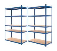 ECD Germany Lot 2x Étagère de Rangement 200x100x60 cm, Capacité max. 875 kg, 5 Plateaux MDF, Rayonnage Métallique Bleu, Hauteur Réglable, Unité de Stockage Charge Lourde Râtelier Garage Cuisine Cave