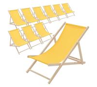 ECD Germany Lot de 10 Chaises Longues Pliantes en Bois Chiliennes, Jaune, Dossier Réglable, 3 Positions de Couchage, jusqu'à 120kg, Bain de Soleil en Tissu pour la Plage Jardin Terrasse Camping