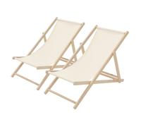 ECD Germany Lot de 2 Chaise Longue en Bois de Pin - Beige - Pliable - 120 kg - Réglable à 3 Positions - Bain de Soleil