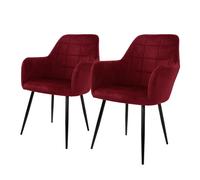 ECD Germany Lot de 2 Chaises de Salle à Manger - Assise Siège Rembourrée en Velours - Structure en Métal - Fauteuil avec Accoudoirs